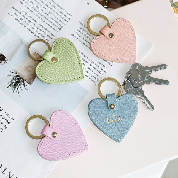Personalised Eco-Leather Heart Keyring – Gold Hot Stamped Name or Initials