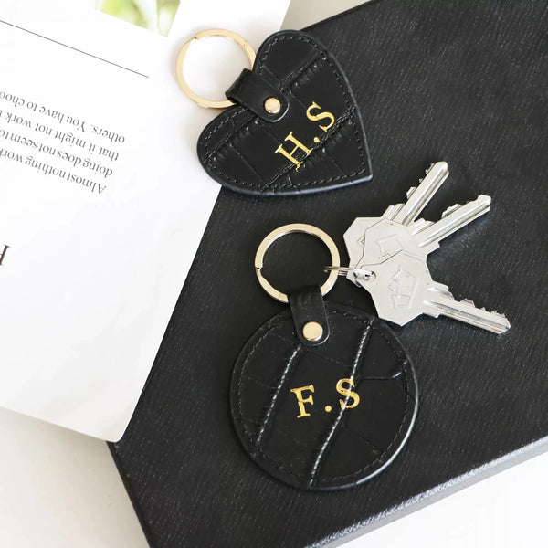 Personalised Croc-Effect Eco-Leather Keyring – Gold Hot Stamped Name or Initials