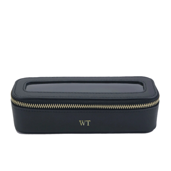 Personalised Saffiano Travel Makeup Brush Case – Custom Initial Zip-Up Holder