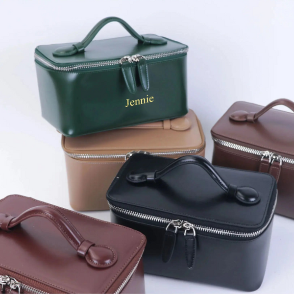 Luxury Genuine Leather Personalized Cosmetic & Travel Bag – Custom Hot Stamping Initials