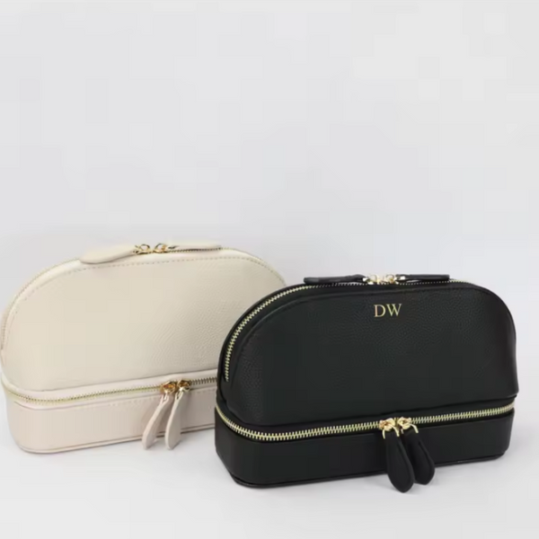 Eco-Leather Dual Compartment Jewelry & Cosmetic Travel Case – Elegant Organizer