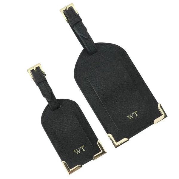 Personalised Eco-Leather Luggage Tags – Gold Initials or Name | 2 Sizes Available