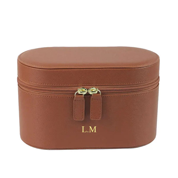 Personalised Saffiano Leather Toiletry Bag Set – Custom Name Travel Makeup Organiser