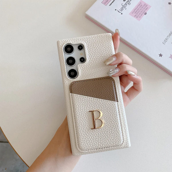 Personalised Samsung Galaxy Eco-Leather Case in Two-Tone with Initial & Card Holder
