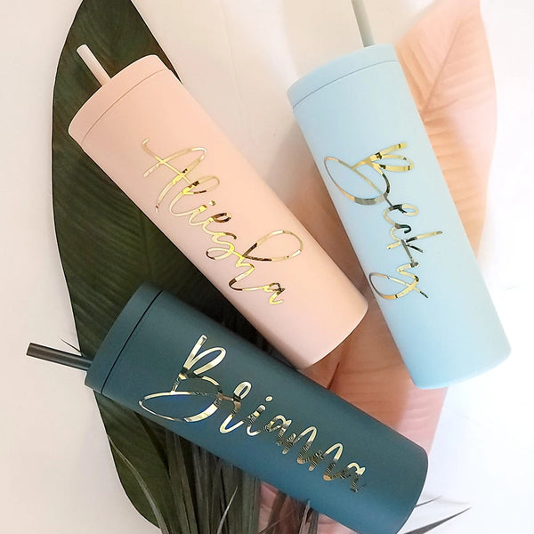 Personalized 16oz / 500ml Slim Matte Acrylic Tumbler with Straw – Bridesmaid Gift, Hen Party Favor, Custom Name Cup