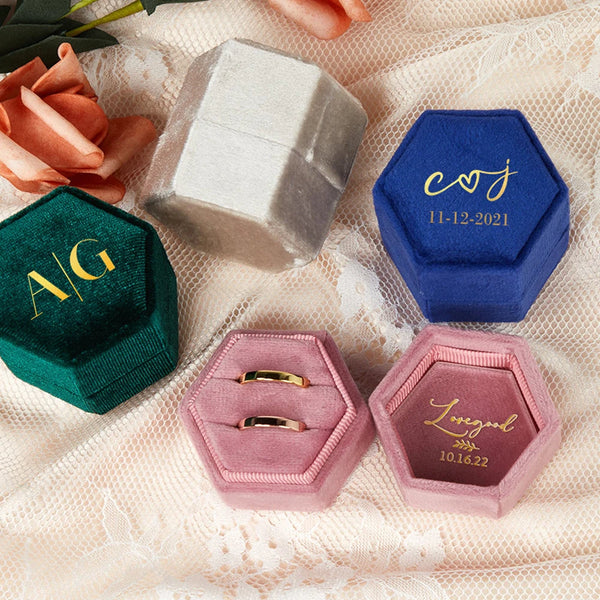 Personalised Velvet Wedding Ring Box – Hexagon or Octagon Shape