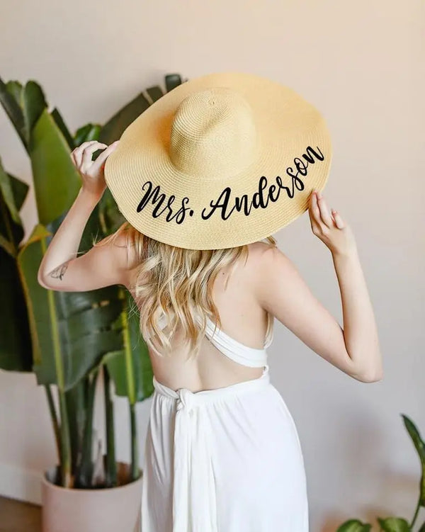 Personalised Straw Sun Hat – Custom Wide Brim Floppy Hat for Brides, Hen Parties & Summer Holidays