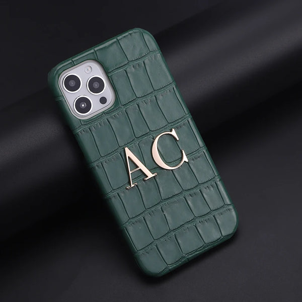 Personalised Croc-Effect Eco-Leather iPhone Case – Up to 2 Gold Initials